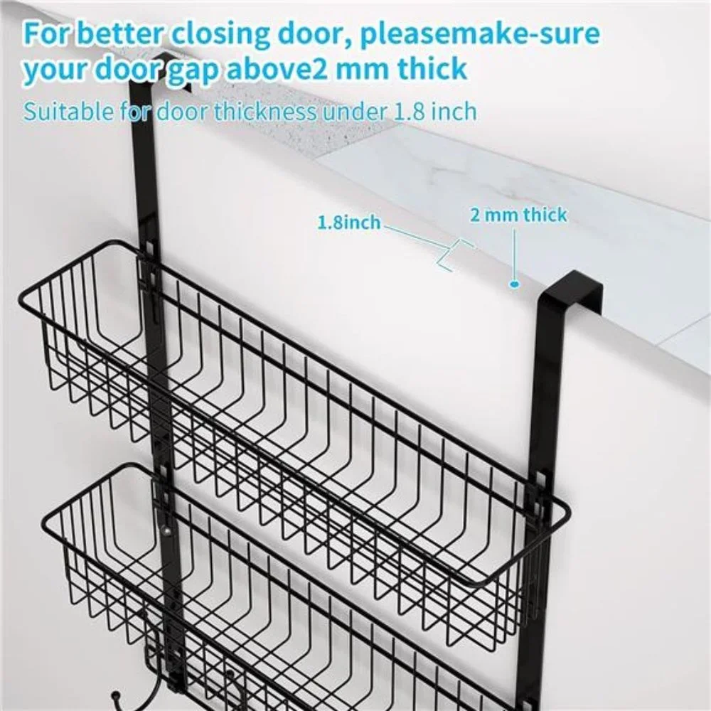 Over The Door Hooks, Door Hanger Towel Rack with 5 Coat Hooks & 2 Mesh Basket